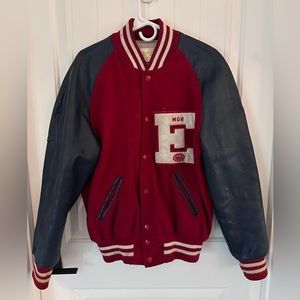 Vintage letterman's Red and navy blue leather jacket Sz L
